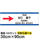 多国語 案内 注意看板 プレート 「 出口は右にあります 」 30cm×90cm 英語 中国語(簡体/繁体) ハングル語 ポルトガル語 日本語