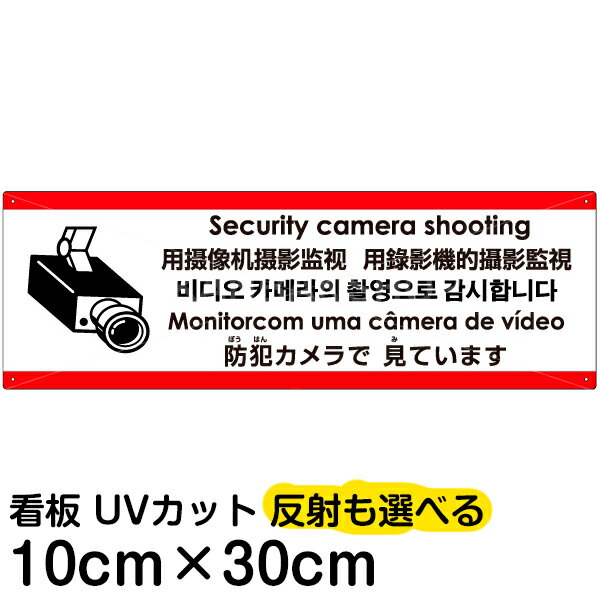 多国語 案内 注意看板 プレート 「 防犯カメラで見ています 」 10cm×30cm 英語 中国語（簡体/繁体） ハ..