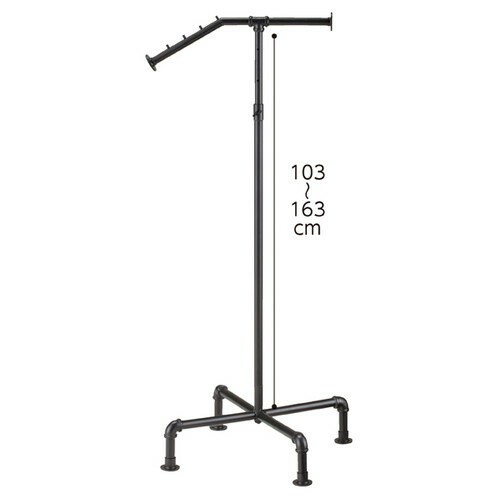 素材:スチール製 黒革風塗装サイズ W66×D66×H122〜182cmベース：66×66cm ハンガー部：L26cm 傾斜角度：30° ハンガーパイプ：直径25mm 外パイプ：直径28.6mm重量:5.7kg耐荷重:3kg10cm間隔で7段階の高さ調節ができます。 アジャスター付き ボルト径：3/8w組立必要陳列什器 什器ディスプレイ 店頭什器 店舗用什器 店舗ディスプレイ什器 什器店舗 ストアエキスプレス什器 業務用什器 ショップ什器 商品陳列什器 陳列棚什器 ディスプレイテーブル什器 店舗什器ディスプレイ 店内什器 売り場什器 おしゃれな什器 商品陳列スタンド 陳列テーブル 陳列棚 島什器 壁面什器 ネット什器 サイドネット什器 網什器 什器ネット 回転ネット什器 ゴンドラ什器 ジャンブル什器