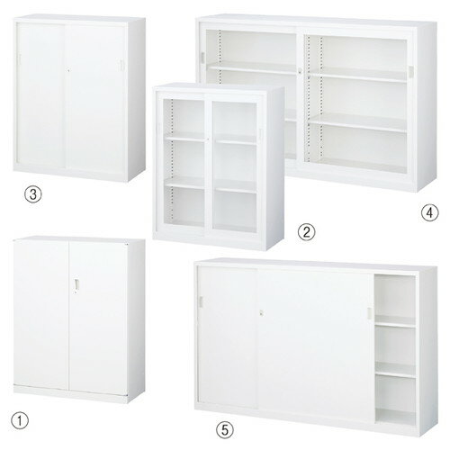 (店舗運営用品) (事務機器) (書庫・カウンター) kp38-359-4-5 A4書庫 H112cm (下置用) ホワイト W176cm スチール引戸(3)