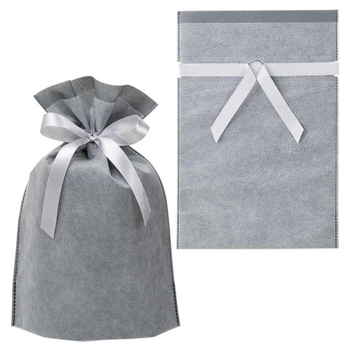 不織布リボン付きギフトバッグ ニュアンスカラー グレー 18×29[19]×底マチ8cm (20枚) kp38-800-44-1