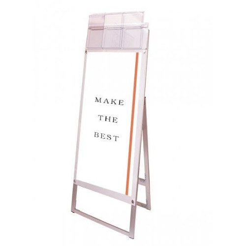 【ポスター用スタンド看板マグネジ パンフレットケース付】 A3縦縦片面ホワイト(屋外用) PSSKMNP-A3TTKW-G