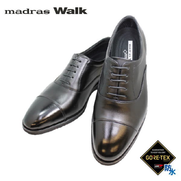 GORE-TEX（ゴアテックス）マドラス ウォーク madras-WALK MW8000黒メンズ　ビジネスシューズ　ウォーキング シューズ（男性用）本革（レザー）防水 軽量 幅広 ワイド 4E 黒（ブラック）