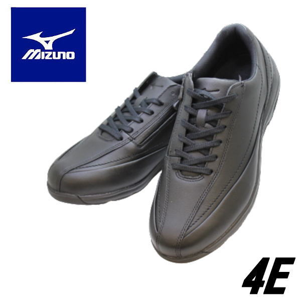 メンズウォーキングシューズ MIZUNOミズノ B1GC 220309 黒 SW 4E( LD40 6 SW) 本革 幅広 ワイド 靴 カジュアル 歩ける靴 ミズノウェーブ搭載 内甲側ファスナー付 スニーカー 紐靴 4E幅広