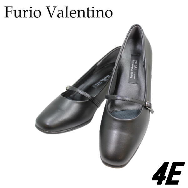 Furio Valentino 3453黒4Eストラップパンプス【靴】レディースパンプス 黒パンプス ビジネスパンプス 幅広 オフィス 通勤 冠婚葬祭 女性用（レディース用）22.5cm 23cm 23.5cm 24cm 24.5cm