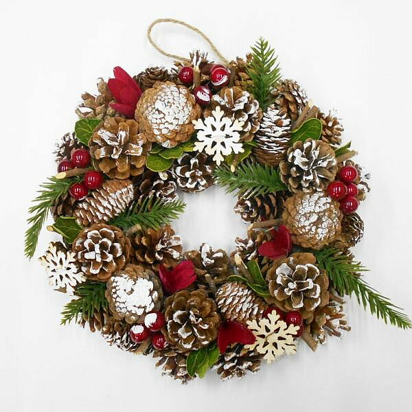 【造花 リース】クリスマスリース 30cm ナチュラルリース