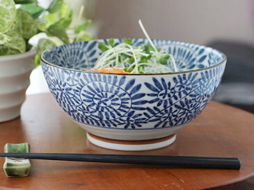 どんぶり ラーメン 藍染タコ唐草さぬき丼 直径18.6cm×高さ9.0cm 600g 満了1210cc和食器 うどん丼 うどん鉢 ラーメン鉢 ラーメン丼 美濃焼 日本製 うどん 丼ぶり 食器 カフェ風 café風