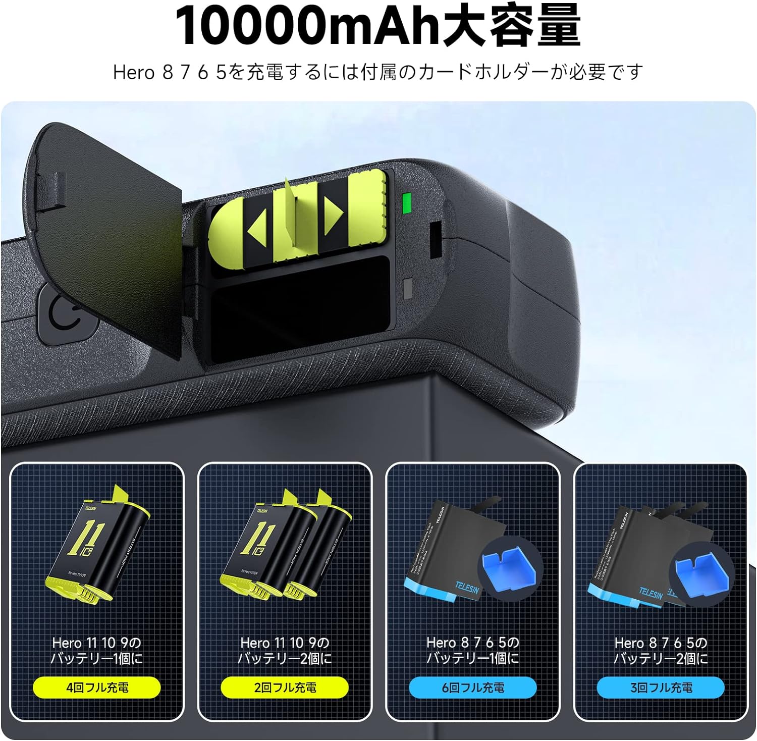 TELESIN Gopro Hero 11 10 9 �� ���ť��å� 1750mAh ���� �Хåƥ꡼ 2�� + ���Ŵ� 1�� �����ץ� �� ���������꡼ PSEǧ�� 2.5H���� ����ѥ��� ���ꥫ���ɼ�Ǽ��ǽ ��������