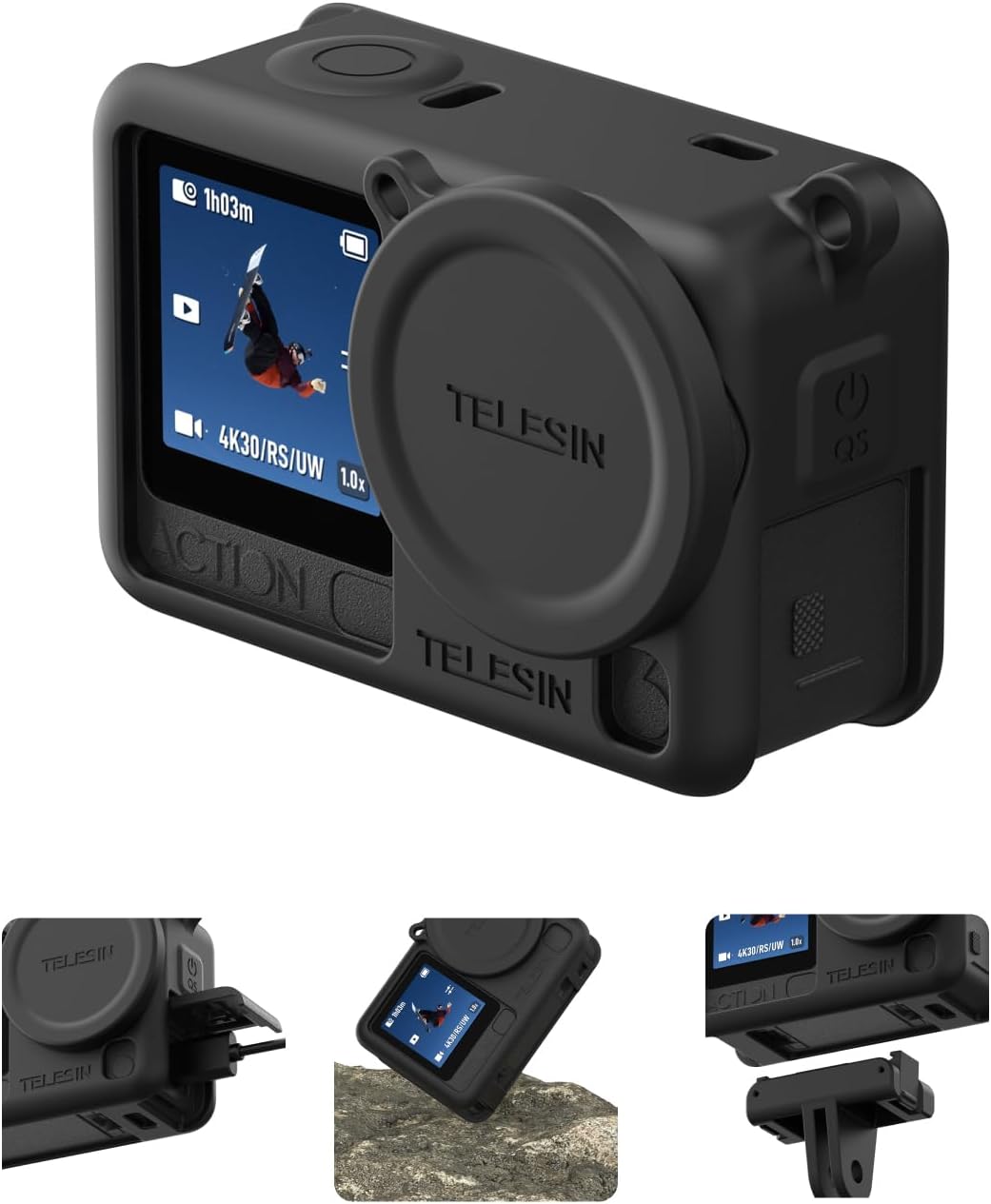 乐天商城 - TELESIN DJI Osmo Action 6用 保護ケース シリコン保護カバー レンズキャップ レンズカバー スクラッチ防止 耐摩耗 柔軟で変形しない 落下防止 ストラップ付き 携帯に便利 取り付け簡単 DJI Osmo Action 6 アクセサリー 個性的なファッション 