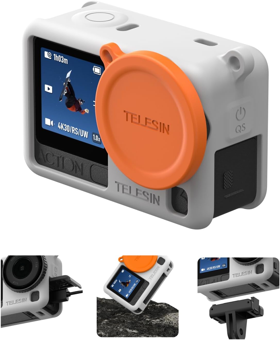 乐天商城 - TELESIN DJI Osmo Action 6用 保護ケース シリコン保護カバー レンズキャップ レンズカバー スクラッチ防止 耐摩耗 柔軟で変形しない 落下防止 ストラップ付き 携帯に便利 取り付け簡単 DJI Osmo Action 6 アクセサリー 個性的なファッション 