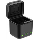 Gopro ゴープロHero10 / Hero9 バッテリー充電器 バッテリー チャージャー 収納式ケース カメラ用バッテリー充電器 Type-Cケーブル 最大三つバッテリー収納 TFメモリーカード収納 同時に充電可能 携帯便利(充電器のみ)