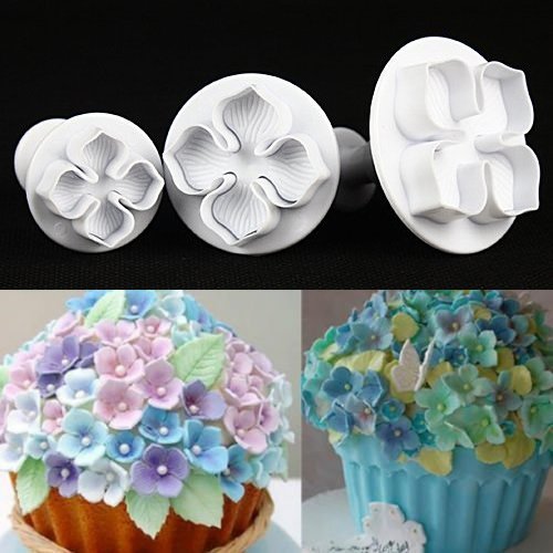 HelloYM フォンダンケーキ抜き型 カッタープランジャ ケーキ金型 ケーキ花型 製菓ツール プランジャーカッター 製菓用 3個組 花型 ホワ