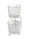 ライクイット (like-it) ランドリー 洗濯 収納 ラウンド型バスケット 2段 約幅41×40.5×90.5cm(キャスター含む) ホワイ