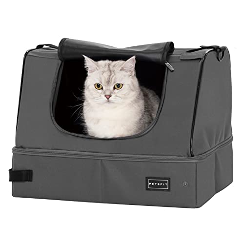 petsfit 折りたたみ猫用トイレ 漏れにくい・安定構造 フタ付き 洗い替え裏地2枚付き 防水 開閉2WAY ポータブル 旅行/帰省/防災