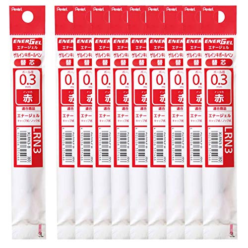 ぺんてる ボールペン替芯 エナージェル 0.3mm XLRN3-B 赤 10本