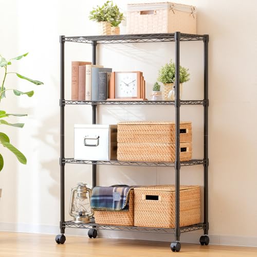 ドウシシャ ルミナス ノワール ラック 4段 幅80 奥行40 キャスター付き スチールラック 黒 ブラック 収納棚 おしゃれ キッチンラック