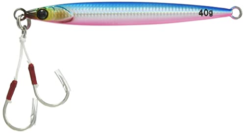 シンプルブルピン/ボーダーホロ/40g/-・Color:ブルピン/ボーダーホロ・パッケージ個数:1・Length:93mm・Weight:40gその煌き、圧倒的。快適な操作性を重視して誕生したBIGBACKERシリーズのNEWモデル。シャープに動くスリム形状で、鋭いダートと輝きが魚の捕食スイッチをオンに。早巻きでも飛び出し難いレンジキープ力(SWIMACTION)と、フォール時のヒラヒラアクション(SLOWFALL)は、ナブラ撃ちにも最適です。サゴシ/サバ/ハマチ/タチウオ/ヒラメ/マゴチ/マダイなど、青物を中心に、あらゆる魚種に対応します。