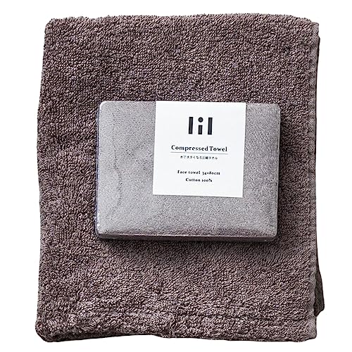 「 lil(リル) 水で大きくなる 圧縮タオル 」 フェイスタオル ふわふわ 約34×80cm(圧縮時:約2×8×11cm) 綿100% 高吸水