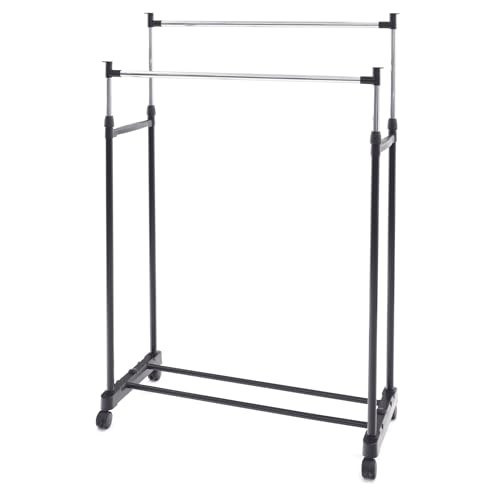 ダブルブラック/-/SPH-80BK-W・Style:ダブル・パッケージ個数:1・【サイズ】約76×36×90〜151cm・【本体重量】約1.9kg・【耐荷重】8kg(ポール1本あたり：2kg)・【材質】スチール(エポキシポリエステル樹脂塗装)、ステンレス鋼、ポリプロピレン・コートやワンピースの収納にも便利！コートやワンピースの収納にも便利！ シンプルなパイプハンガー。 移動にも便利なキャスター付き！ 簡単組立で使いやすい高さに調節可能♪