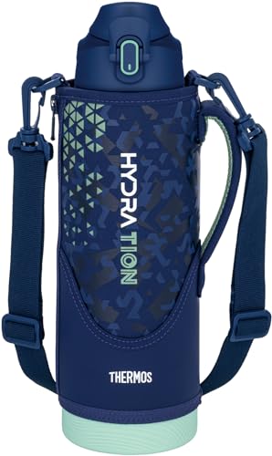 サーモス 水筒 真空断熱スポーツボトル 1.5L ネイビーミント 保冷専用 子供用 ポーチ付き 肩に優しいストラップ FJS-1500F NVM