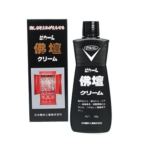 白/150グラム (x 1)/180757.0・パッケージ個数:1・仏壇専用の汚れ落としツヤ出しクリーム商品紹介 仏壇専用の汚れ落とし、ツヤ出しクリームです。唐木仏壇、塗仏壇他家具、ピアノ等のお手入れ、ツヤ出しにも最適です。・原材料・成分 ろう　シリコーン　乳化　石油系溶　水 使用方法 1．ふたをとる前に容器ごとよく振ってください　　 2．きれいな布に適量ふくませて、ムラなく塗り、別の乾いた柔らかい布で仕上げてください