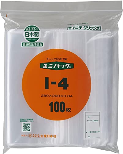 レッド/I-4（100枚）280x200x0.04mm/I-4(100)・パッケージ個数:1・セイニチ 「ユニパック」 I−4 280×200×0．04 100枚入 I-4(100)商品紹介 ●ワンタッチで密閉できるチャック付き。 安全警告 ●誤飲や窒息等事故につながる危険性がありますので、必ず小さなお子様の手の届かない場所に保管して下さい。●袋の角に注意して下さい。袋の角で怪我をされないように注意して下さい。●直射日光・高温多湿を避けて屋内で保管して下さい。保管状態によって製品が劣化し、変色やラミネートの剥離等事故につながる可能性があります。 （免責）＞必ずお読みください 電子レンジには使用できません。袋の破裂による事故や怪我のもとになる可能性がありますのでご使用にならないで下さい。可燃物ですので火の傍に置かないで下さい。熱によって袋が溶けて変形・破損する恐れがあります。