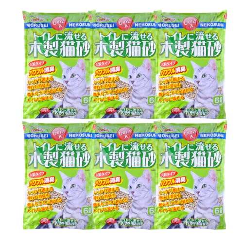 常陸化工 FineCat トイレに流せる木製猫砂 大粒 パワフル消臭 6L 6袋入り [ケース品]