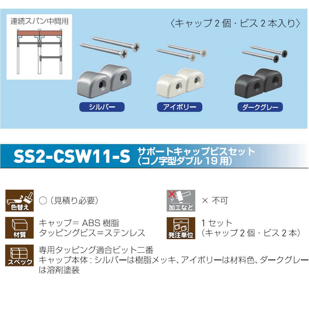 【17～22日2万円以上でクーポン2種有】サポートキャップビスセット ［ロイヤル シューノ19］SS2-CSW11-S (サイズ：40・50・65mm) (コノ字型ダブル用) (キャップ2個・ビス2本入り/1パック) 2