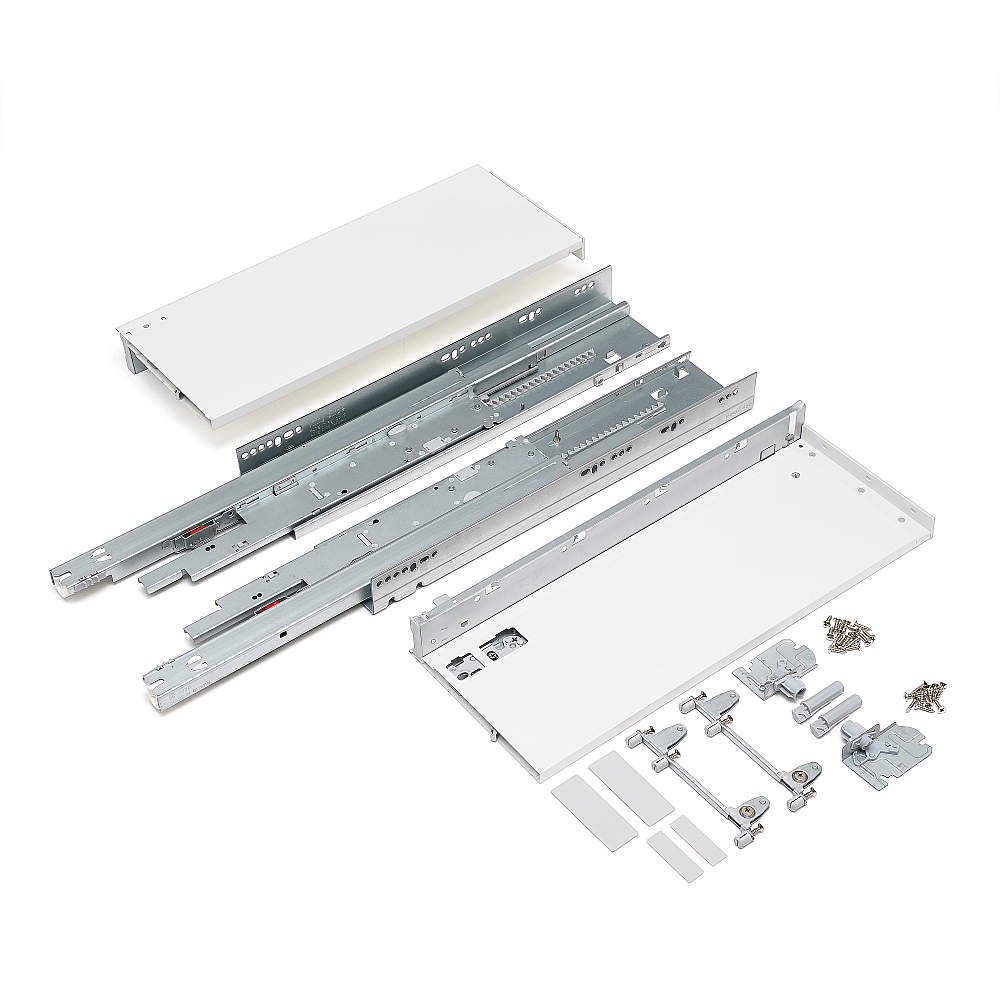 ただいま全品ポイント5倍プッシュオープン＆ソフトクロージング機構付 ボックス型レール［スガツネ］RUN-BPS2-185 (サイドパネル色:ホワイト・グレー) (引き出し奥行:344・394・444・494・544mm)「スガツネ製品ならカネマサ」