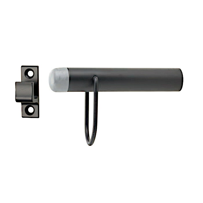 シグナル戸当（フック付） 丸喜金属 B-123 真鍮＋樹脂 マットブラック ゴム：グレー サイズ：90mm