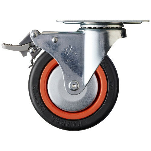 ハンマーキャスター ゴム(B入)車キャスター 415M-RB100 車輪：ゴム(B入)車 平付旋回タイプ トータルロック付き スチール 車輪 100mm