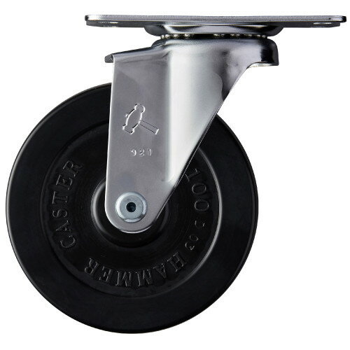 【24日まで全品P3倍】ハンマーキャスター ゴム(B入)車キャスター 420E-RDB100 車輪：ゴム(B入)車 平付旋回タイプ ストッパーなし スチール 車輪 100mm