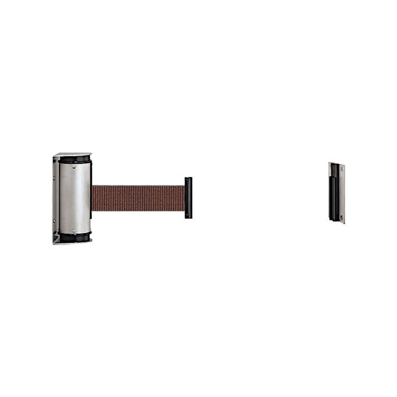 ユニオン 壁面取付‐ベルトインパーティション UP-280-10-05 ステンレス ヘアライン＋ABS ブラック＋繊維 ブラウン サイズ：85×85×166