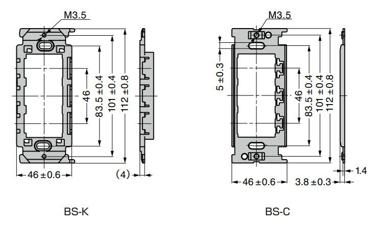 スイッチ・コンセントプレート PXP型用取付枠［スガツネ］BS (材料:亜鉛めっき鋼板・樹脂)「スガツネ製品ならカネマサ」