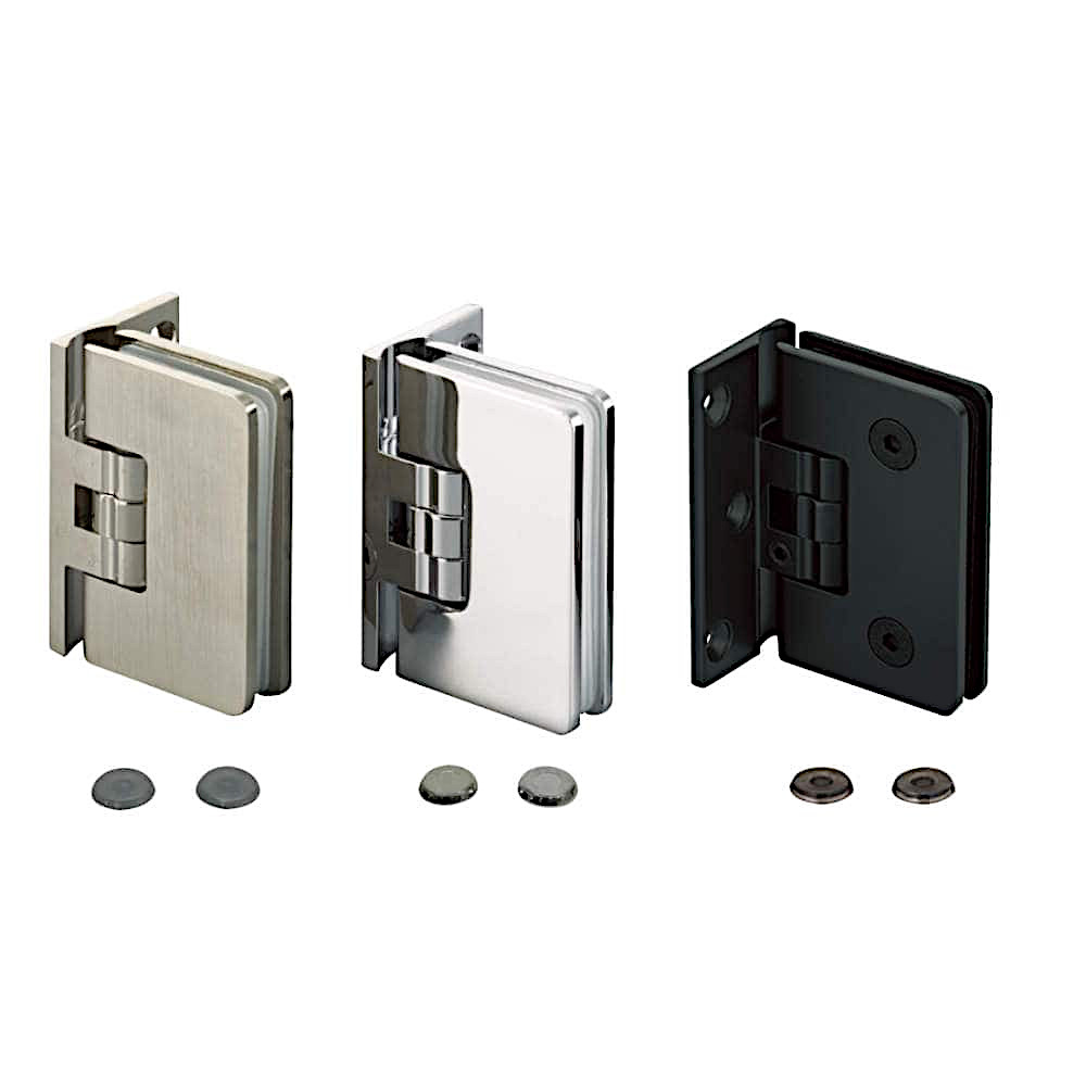 ガラスドア用自由丁番 壁(枠)取付タイプ［スガツネ］M8501R (仕上:サテンステンレス調・クロムめっき・ブラック) (材料:黄銅) (角部形状:角丸)「スガツネ製品ならカネマサ」