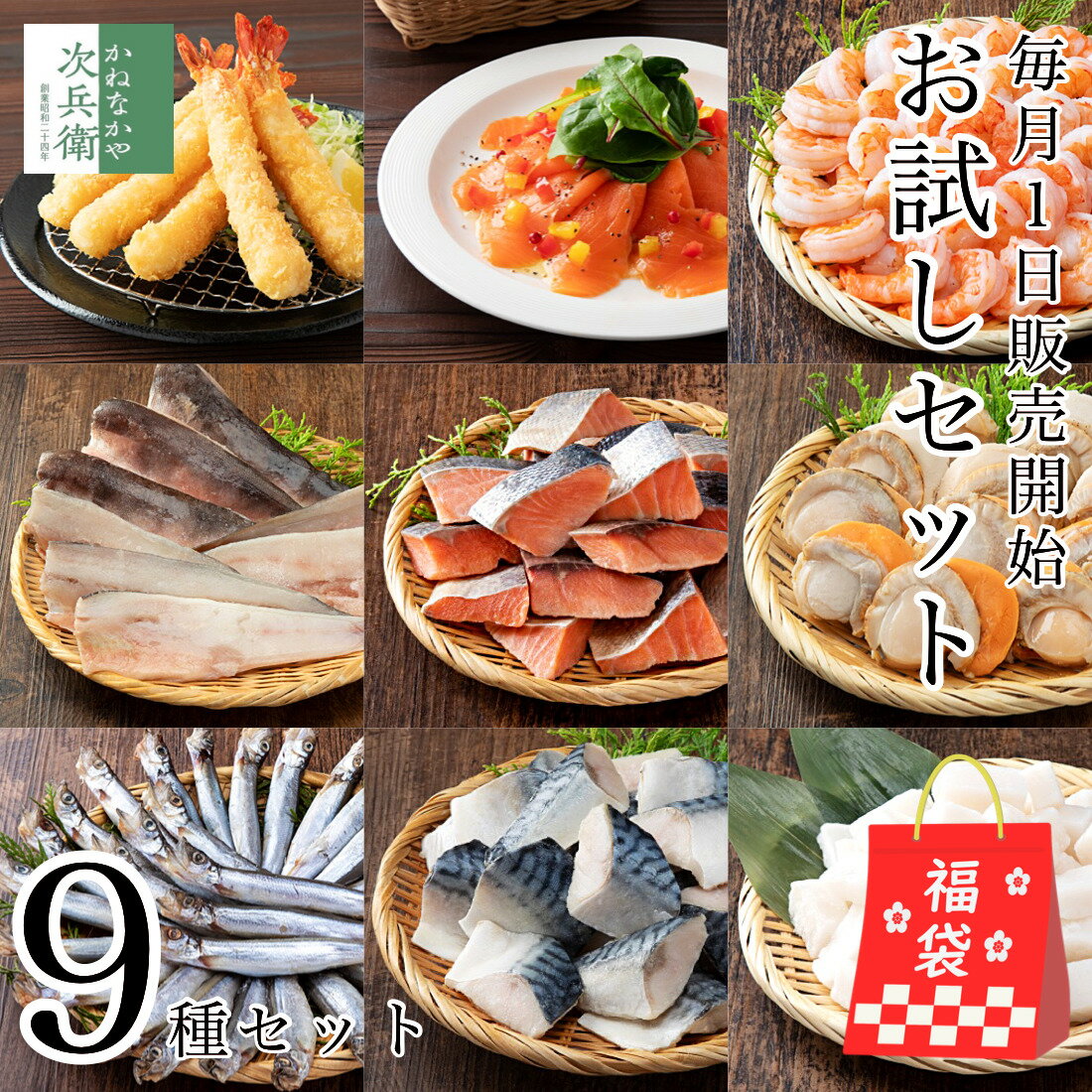 【数量限定】かねなかや お試し 福袋 9種セット 店長おまかせ 毎月100セット限定 海鮮 揚げ物 魚 切り身 骨取り 色々な商品を少しずつお試しできるセットがほしい！お客様の声を基に商品化 小分け セットでお届け【C配送：冷凍】