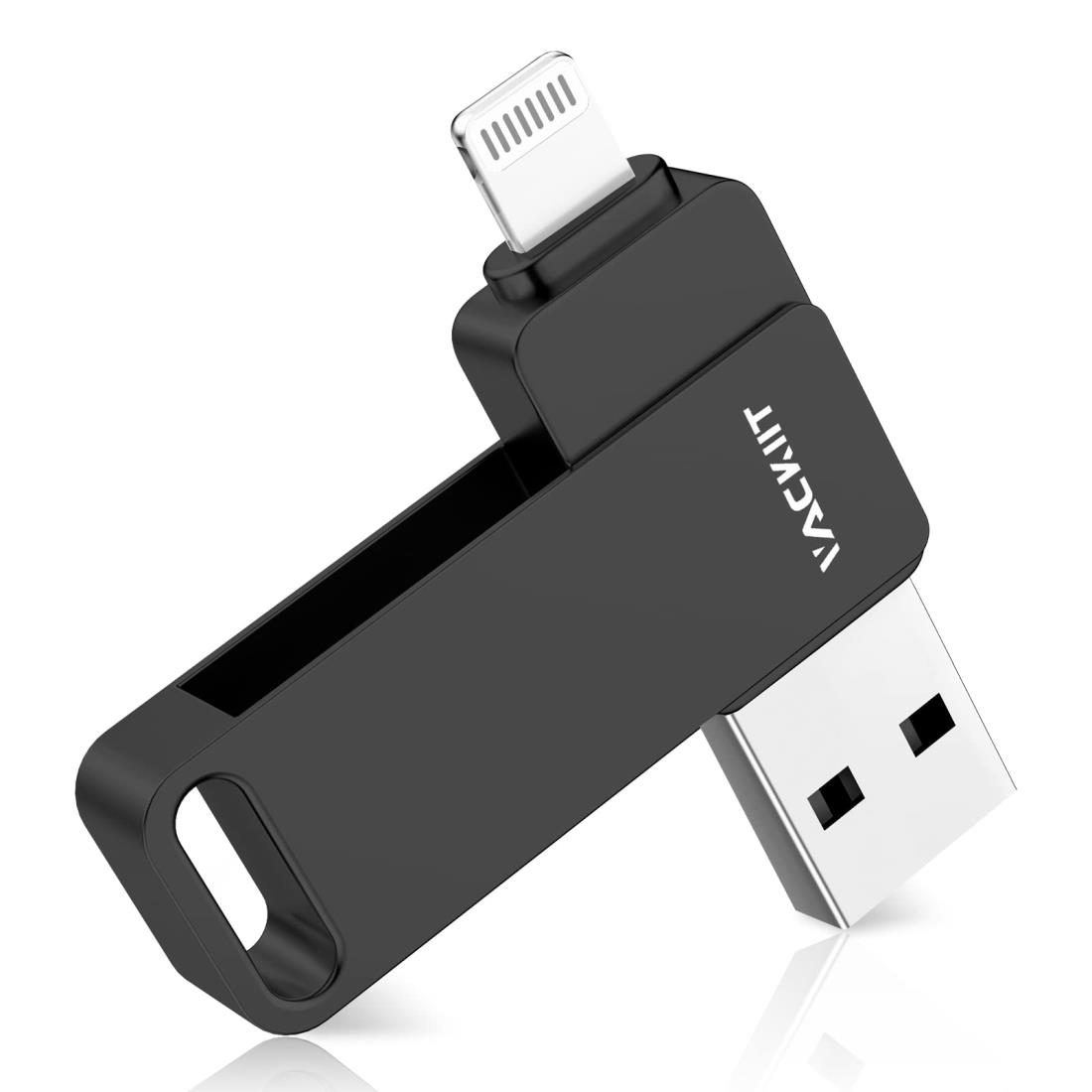 128GB ブラック Vackiit 「MFi認証取得」 usbメモリ iPhone用 usbメモリusb iphone対応 Lightning USB iPhone用 メモリー iPad用 フラッシュドライブ lightningコネクタ搭載 type-c外付 容量不足解消