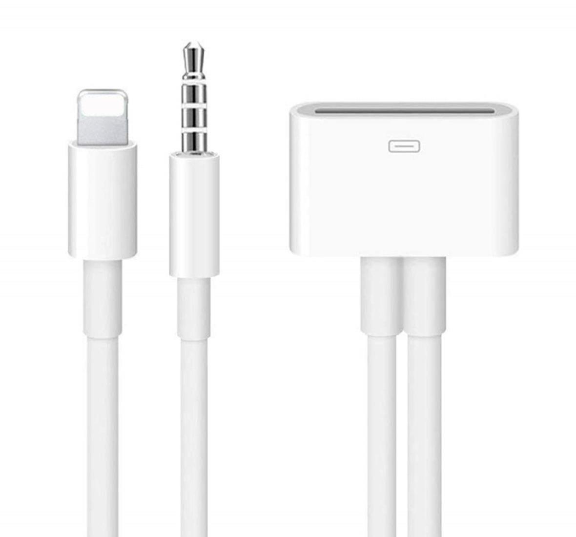 [Apple MFi認証] Lightning - 30ピンアダプター iPhone用 3.5mmAUXオーディオポート 充電データ転送ドッキングステーション iPhone 6 6 Plus 5s 5c 5 4s 4 iPad iPod対応 (ホワイト)