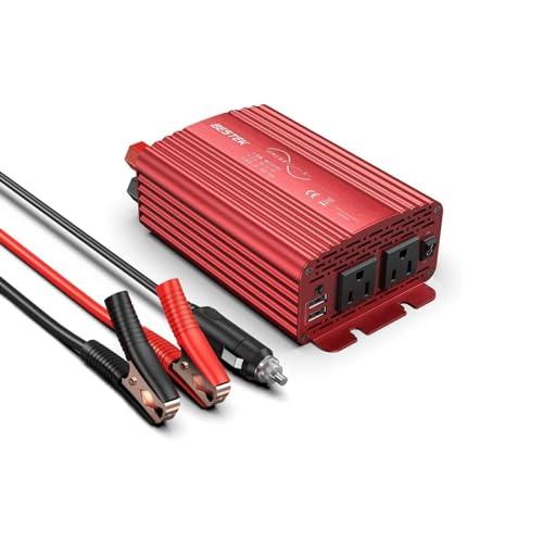 BESTEK 正弦波 インバーター シガーソケット コンセント 300W DC12VをAC100Vに変換 USB2ポート搭載 車載用インバーター カーインバーター 12V車専用 アルミ材質 赤 MRZ3010BU