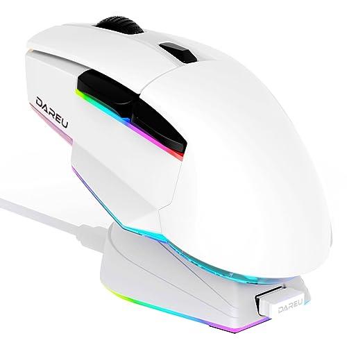 DAREU ゲーミングマウス A955 ワイヤレス RGB 白/ホワイト 無線2.4G/Bluetooth/有線USB接続可能 充電スタンド付き 12000DPI KBS2.0 プログラム可能 人間工学 120時間まで連続使用