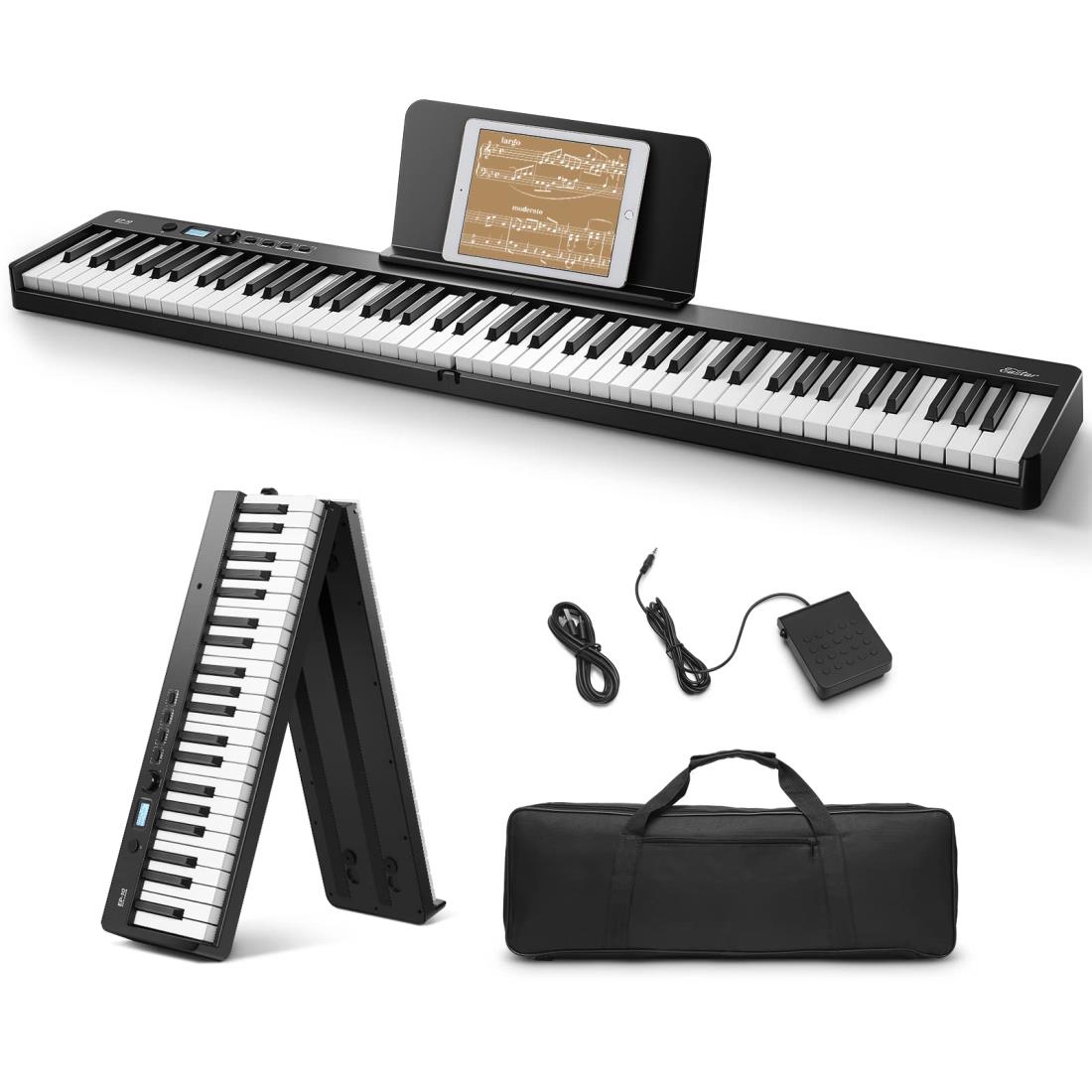 Eastar 電子ピアノ 88鍵盤 キーボード 折り畳み式 軽量 ワイヤレスMIDI機能 タッチレスポンス機能 ペダル&ソフトケース付き DEP-10