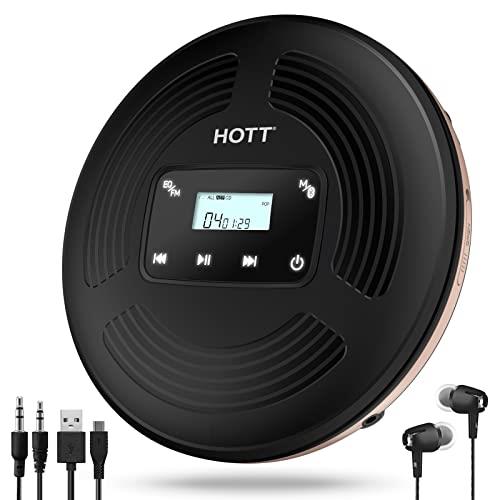 CDプレーヤー Bluetooth対応 HOTT ポータブルCDプレーヤー コンパクト USB充電式 CDプレイヤー 最低10時間再生 FM/キーロック/音飛び防振機能 1台多役CDウォータマン 音楽再生/語学学習/胎児教育 CD、MP3、CD-R、CD-RWなどに対応 CD903TF（ブラック）