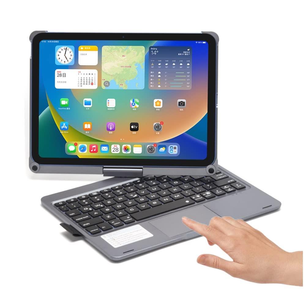 360度回転 iPad 10 キーボード タッチパッド搭載 バックライト付き iPad 2022 第10世代 10.9インチ カバー トラックパッド キーボード付き アイパッド10 キーボードケース (iPad 第10世代, 灰色)