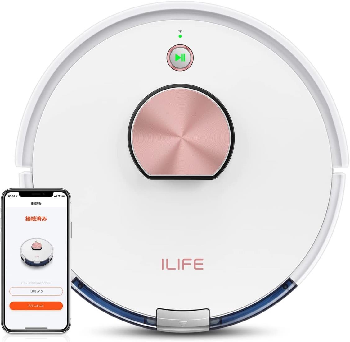 ILIFE(アイライフ) ロボット掃除機 高精度マッピング機能 多層マップ 水拭き両用(ウォータータンク別売) お掃除ロボット 2000Pa強力吸引 掃除再開 カーペットエリア設定 Wi-Fi/アプリ/Alexa対応 落下 衝突防止/静音設計/自動充電 A10(ホワイト)