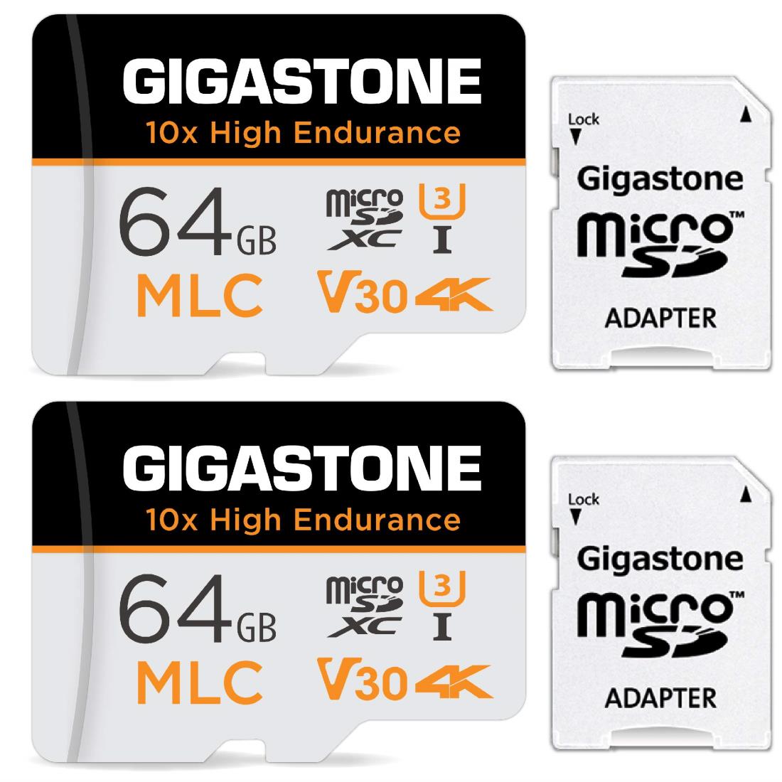 【MLC 10x高耐久】Gigastone MLC マイクロsdカード 64GB 2個セット 高耐久 4K UHD ビデオ撮影 防犯カメラ ドライブレコーダー 監視カメラ 対応 100MB/s V30 U3 Class10