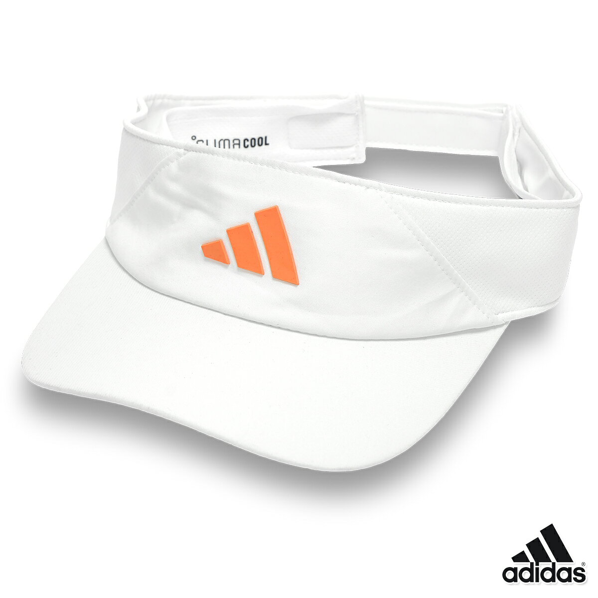 アディダス adidas サンバイザー バイザー 速乾 吸汗 吸湿 蒸れない クライマクール CLIMACOOL テニス ゴルフ ランニング ジョギング ウォーキング メンズ レディース シンプル スポーツ □サイズ OSFZ(54-57cm)OSFX(57-60cm)OSFL(60-63cm) ※サイズ表記はメーカー発表(タグ等に記載)の数値と実寸値で若干の違いがある場合があります。 □素材 ポリエステル100% □カラー KH1104-ホワイト/ピュアオレンジ □内容 CLIMACOOL(クライマクール)：汗を素早く吸収・発散し、蒸れを抑える調節ベルト(面ファスナー)立体ロゴマーク ※…掲載の商品画像に関して… 当店では、可能な限り商品の実際の色とモニター（パソコン）上での色の違いをなくす 　処置（パソコンでのモニターキャリブレーション、ソフトによる色処理等）をしておりますが、お客様の閲覧環境（モニターのカラー設定、スマートフォンでの閲覧、照明等）によって色の差異が生じる場合がございます。何卒ご了承の上、ご注文下さりますようお願い致します。 ←左の画像をクリックすると拡大されます。　 アディダスのサンバイザー。CLIMACOOL搭載の生地が、汗を素早く吸収・発散し、蒸れを抑えてくれます。速乾性に優れたファイバーを使用していて、爽やかな肌触り。 ※・・・掲載の商品画像について 当店では、可能な限り商品の実際の色とモニター(パソコン)上での色の違いをなくす処置(パソコンでのモニターキャリブレーション、ソフトによる色処理等)をしておりますが、お客様の閲覧環境(モニターのカラー設定、スマートフォンでの閲覧、照明等)によって色の差異が生じる場合がございます。何卒ご了承の上、ご注文下さりますようお願い致します。
