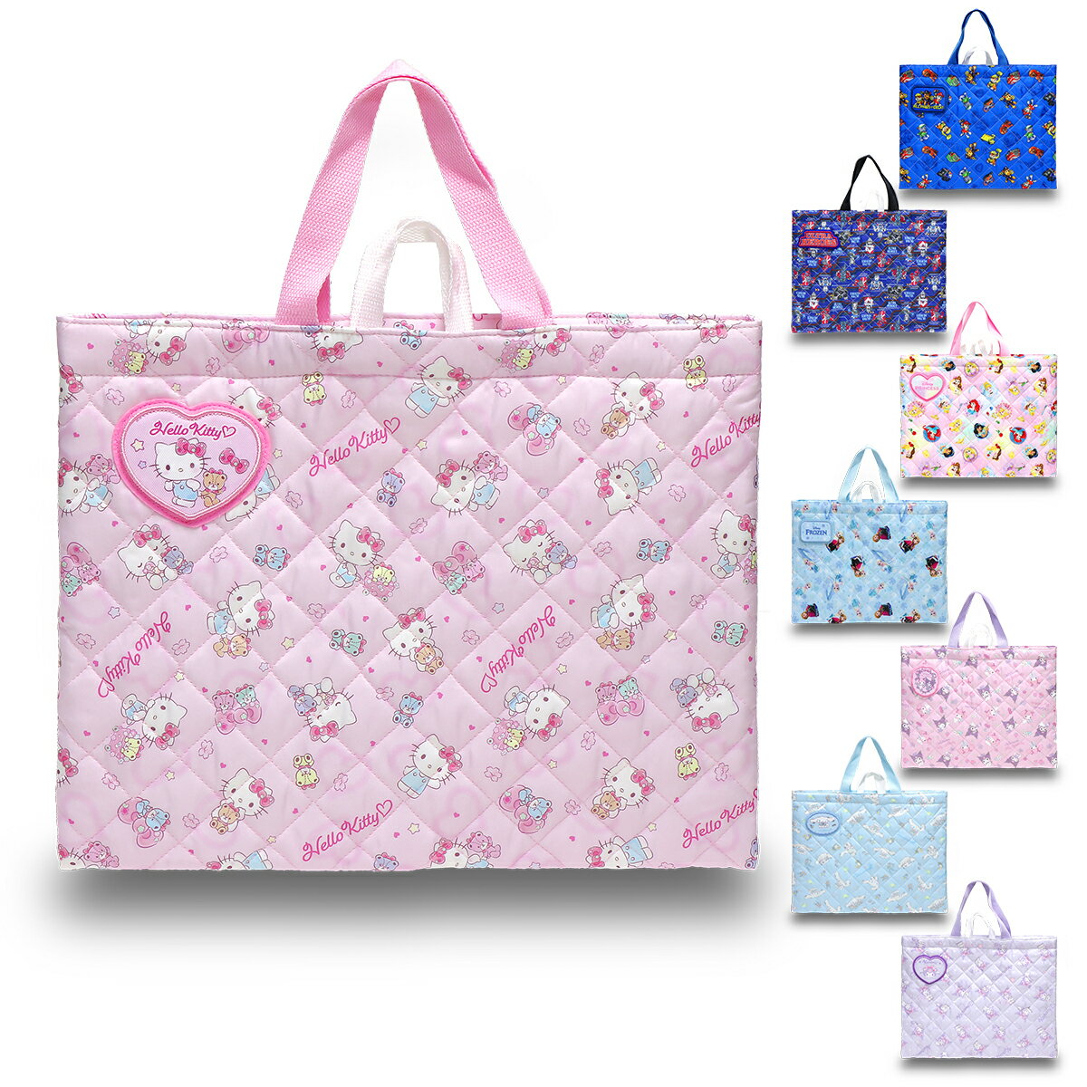 レッスンバッグ キッズ 子供 園児 キャラクター キルト ディズニー アナ雪 サンリオ キティ シナモロール クロミ □サイズ W約39.5cm×H約31cm ※サイズ表記はメーカー発表(タグ等に記載)の数値と実寸値で若干の違いがある場合が...