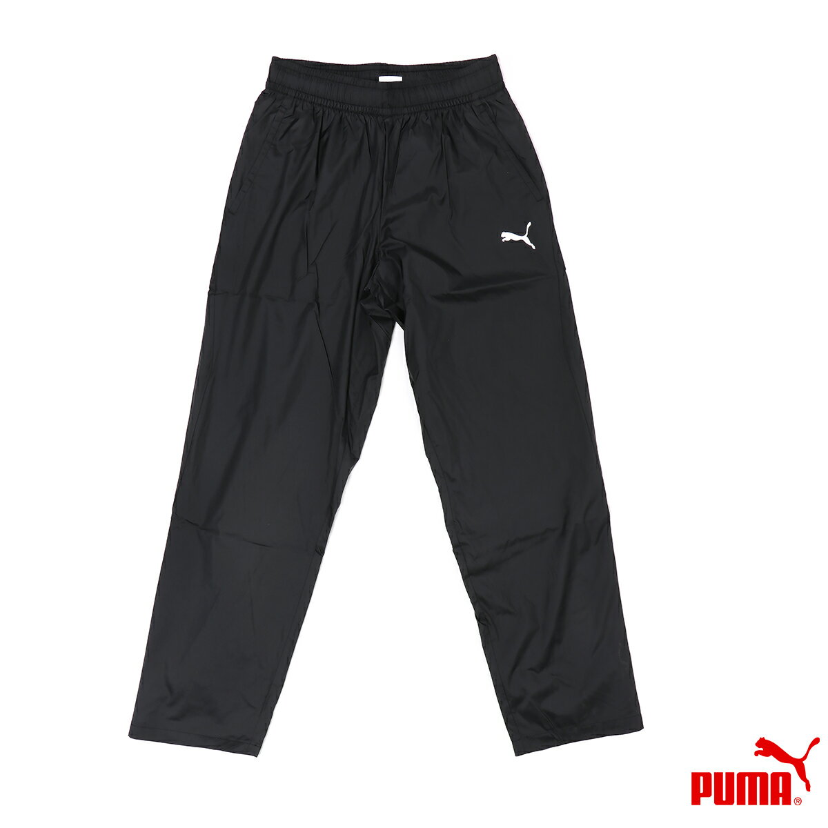 プーマ パンツ トレーニングパンツ ロング 長ズボン メッシュ 軽量 薄手 メンズ □サイズ M(ウエスト：77-83cm) L(ウエスト：81-87cm) XL(ウエスト：86-93cm) ※サイズ表記はメーカー発表(タグ等に記載)の数値と実寸値で若干の違いがある場合があります。 □素材 ポリエステル100% □カラー 01-ブラック □内容 ●　締め紐付き ●　メッシュ裏地付 ●　オープンポケット左右各1 ※…掲載の商品画像に関して… 当店では、可能な限り商品の実際の色とモニター（パソコン）上での色の違いをなくす 　処置（パソコンでのモニターキャリブレーション、ソフトによる色処理等）をしておりますが、お客様の閲覧環境（モニターのカラー設定、スマートフォンでの閲覧、照明等）によって色の差異が生じる場合がございます。何卒ご了承の上、ご注文下さりますようお願い致します。 ←左の画像をクリックすると拡大されます。　 裏メッシュライニング付きのシンプルなウーブンパンツ。運動の行きかえりはもちろん、シンプルなワンポイントパンツなのでどんなシーンでも幅広く活用できます。 ※・・・掲載の商品画像について 当店では、可能な限り商品の実際の色とモニター(パソコン)上での色の違いをなくす処置(パソコンでのモニターキャリブレーション、ソフトによる色処理等)をしておりますが、お客様の閲覧環境(モニターのカラー設定、スマートフォンでの閲覧、照明等)によって色の差異が生じる場合がございます。何卒ご了承の上、ご注文下さりますようお願い致します。