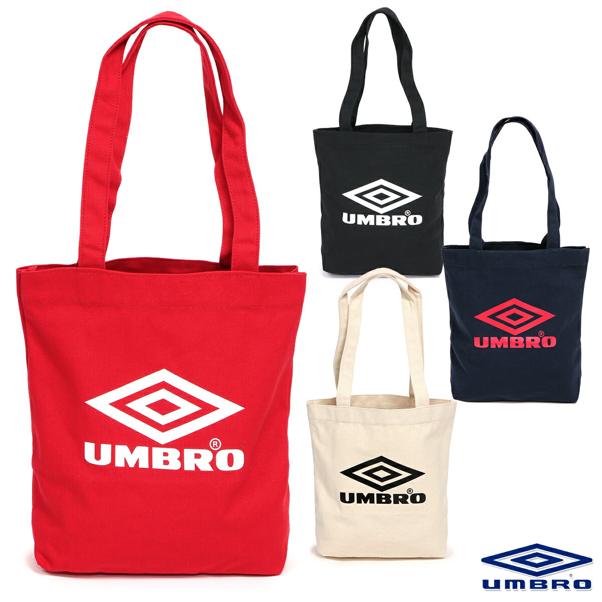 umbro スポーツバッグ アンブロ キャンバス トート S メンズ/レディース トートバッグ ブラック/ホワイト/ネイビー/レッド W約36cm×H約34.5cm×D約9cm UUAPJA08