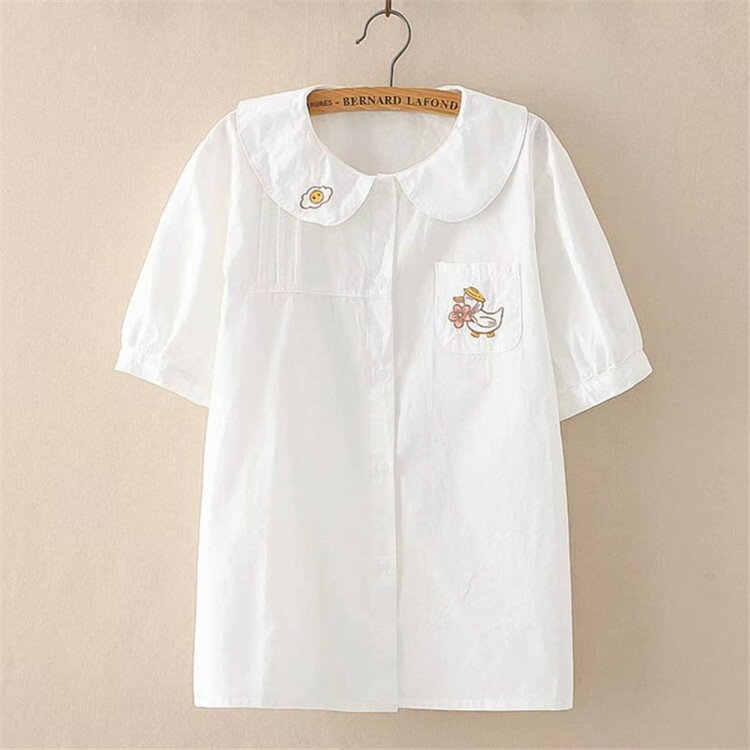 sweet系可愛い ポケット刺繍 シャツブラウス シャツトップス 白 ホワイト 大人可愛い ゆったり ブラウス 刺繍シャツ 春夏秋
